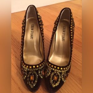Victoria Secret's COLIN STUART New Brown Velvet w/Brown Gems and Beading Sz 7.5